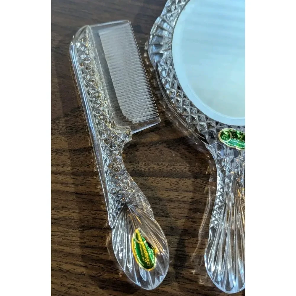 Vtg 3 Pc Godinger Crystal Victorian Style Dresser Vanity Set Mirror Brush Comb